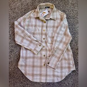 Plaid Shacket in Cream and Brown Brand New